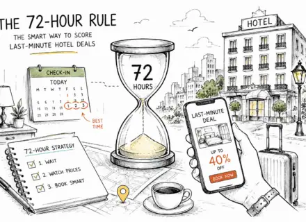 72-hour last minute hotel booking strategy hourglass illustration