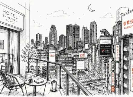 Tokyo Hotel Shinjuku night skyline illustration